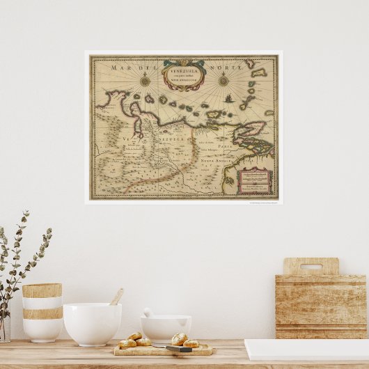 Venezuela nach Hondius Map - 1630 Poster (Küche)
