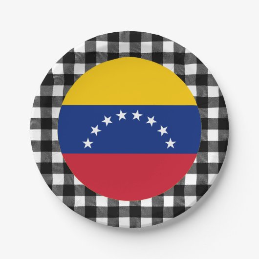 Venezuela Plate, Büffel kariert & venezolanische F Pappteller (Vorderseite)