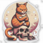 Vengeful Orange Cat, Skulls and Moon Aufkleber (Vorderseite)