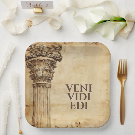 Veni Vidi Edi Funny Ancient Rome Latin Saying Pappteller (Hochzeit)