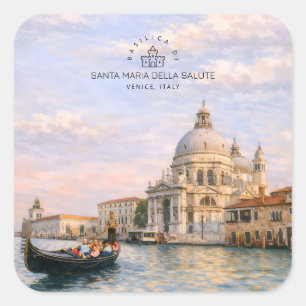Venice Basilika Salute Aquarell Ikonische Kuppeln Quadratischer Aufkleber