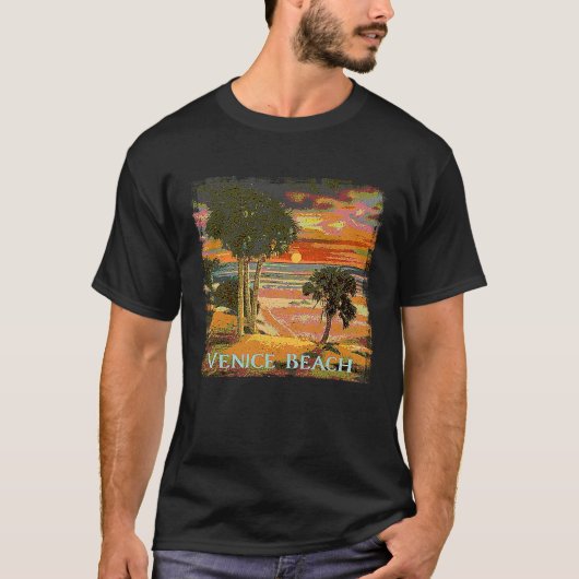 Venice Beach CA Sunset Palm Tree Beach Retro Vinta T-Shirt (Vorderseite)
