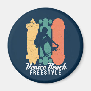 Venice Beach Cali Retro Freestyle Skateboarding Magnet