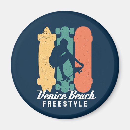 Venice Beach Cali Retro Freestyle Skateboarding Magnet (Vorne)