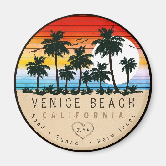 Venice Beach California Retro Palmen Souvenir Magnet (Vorne)
