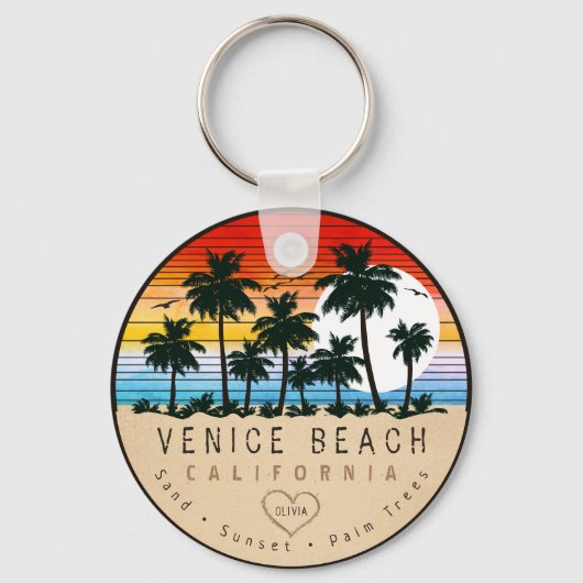 Venice Beach California Retro Palmen Souvenir Schlüsselanhänger (Vorderseite)