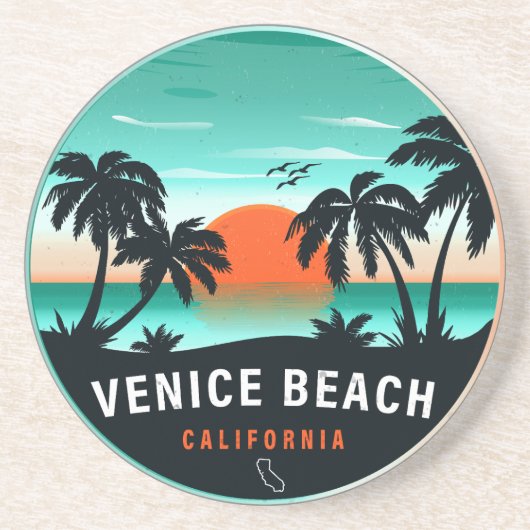 Venice Beach California Retro Sunset Souvenirs 60e Getränkeuntersetzer (Vorne)