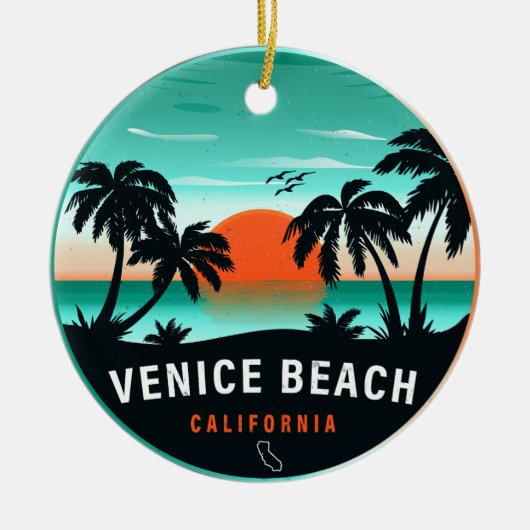 Venice Beach California Retro Sunset Souvenirs 60e Keramik Ornament (Vorne)