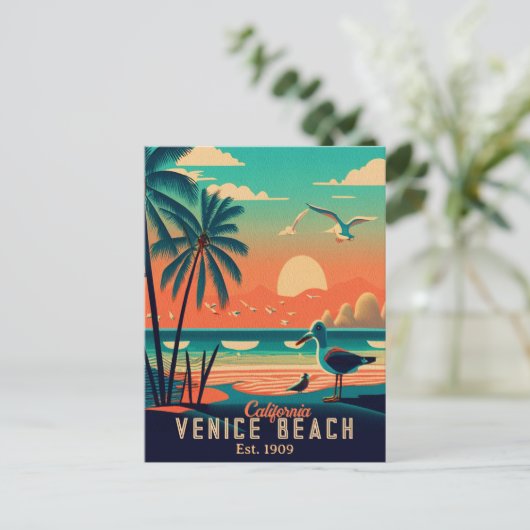 Venice Beach California Sunset Souvenirs der 50er Postkarte (Stehend Vorderseite)