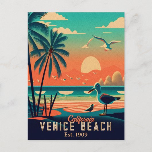 Venice Beach California Sunset Souvenirs der 50er Postkarte (Vorderseite)