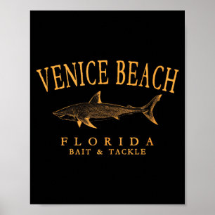 Venice Beach Florida Haifischangeln Vintage Orange Poster
