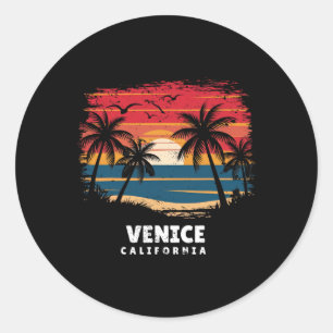 Venice Beach Kalifornien Surfer Palmbaum Souvenir Runder Aufkleber
