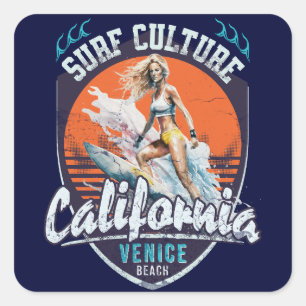 Venice Beach Kalifornien Vintage Sommer Quadratischer Aufkleber