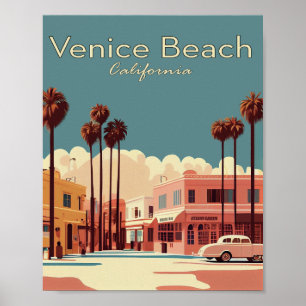 Venice Beach Minimal Vintage Reiseposter Poster