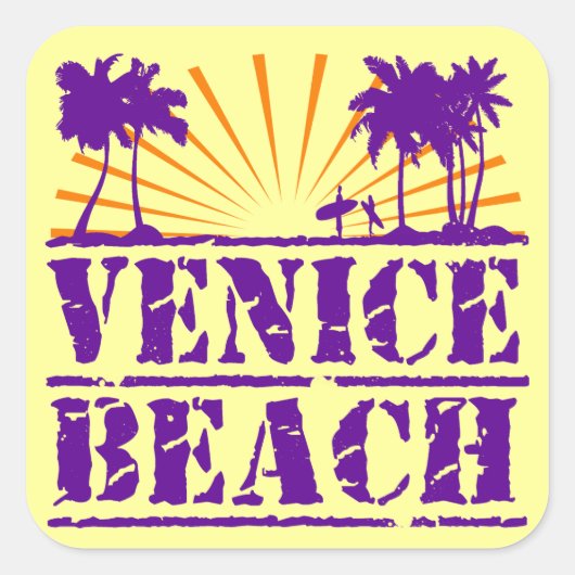 Venice Beach Quadratischer Aufkleber (Vorderseite)