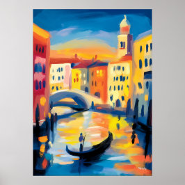 Venice Fauvist Cityscape – Gondola Canal Colorful  Poster