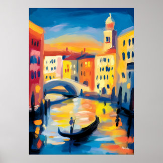 Venice Fauvist Cityscape – Gondola Canal Colorful  Poster
