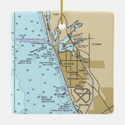 Venice Florida Chart Keramikornament (Rückseite)