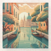 Venice Glass Coaster: Gondola & Canal View Glasuntersetzer (Vorderseite)