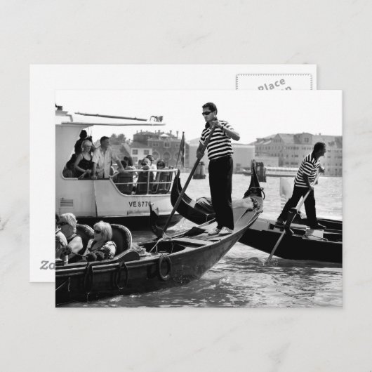 VENICE GONDOLIERS IN SCHWARZ UND WEISS POSTKARTE (Vorne/Hinten)