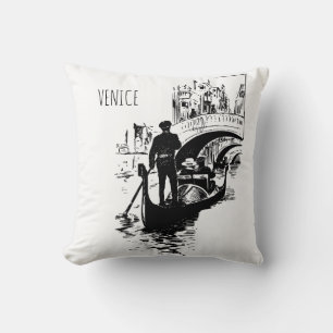 Venice Italy Gondola Thema Schwarz-Weiß-Kissen Kissen