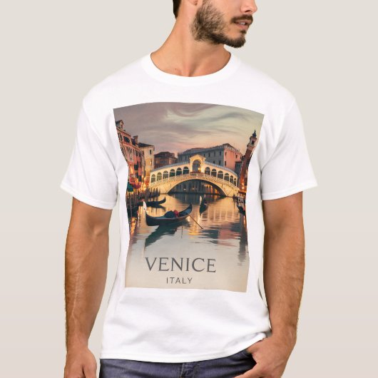 Venice Italy Vacation Canal Bridge Twilight Retro T-Shirt (Vorderseite)