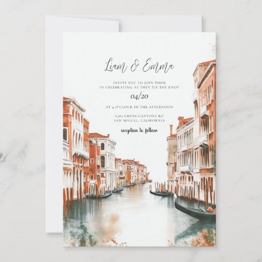 Venice Italy Watercolor Vinatge Wedding Einladung (Vorderseite)