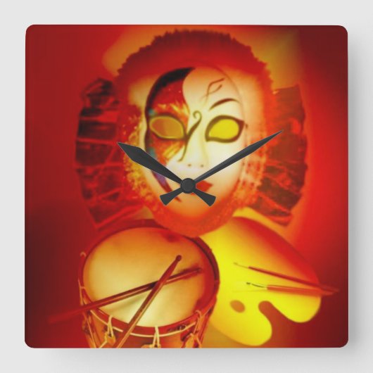 Venice Moon Drummer Wall Clock Quadratische Wanduhr (Vorderseite)