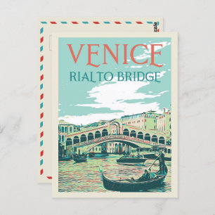 Venice Rialto Bridge Illustration Italien Postcard Postkarte