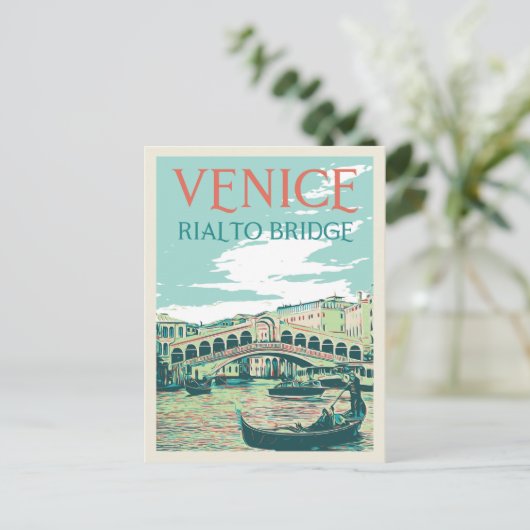 Venice Rialto Bridge Illustration Italien Postcard Postkarte (Stehend Vorderseite)
