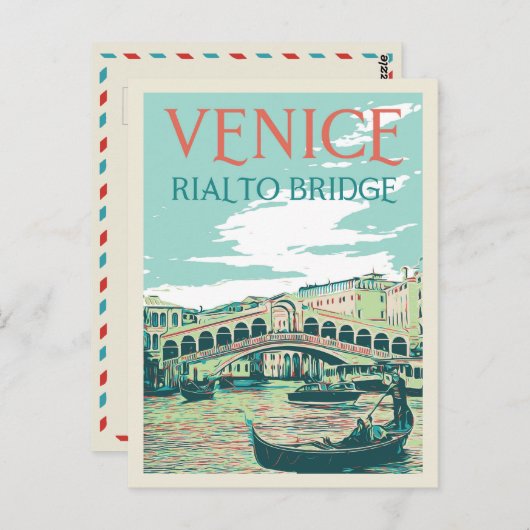 Venice Rialto Bridge Illustration Italien Postcard Postkarte (Vorne/Hinten)