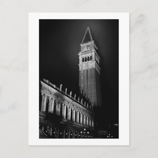 VENICE SAN MARCO TOWER AM ABEND B/W POSTKARTE (Vorderseite)