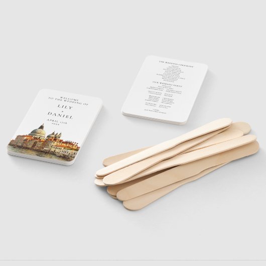 Venice Skyline Watercolor Wedding Program Fächer (Non-assembled)