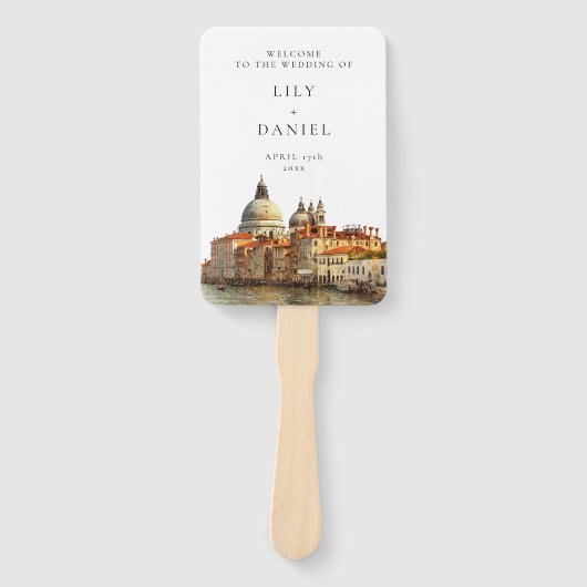 Venice Skyline Watercolor Wedding Program Fächer (Vorderseite)