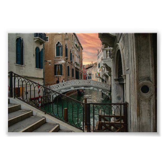 Venice Sunset Canal & Bridge – Romantic Fotodruck (Vorne)