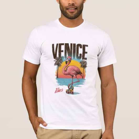 Venice Vibes Flamingo Retro Beach California Tropi T-Shirt (Vorderseite)