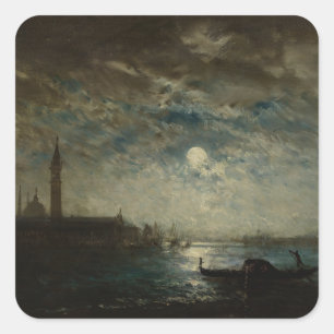 Venise et le Campanile au Clair de Lune Quadratischer Aufkleber