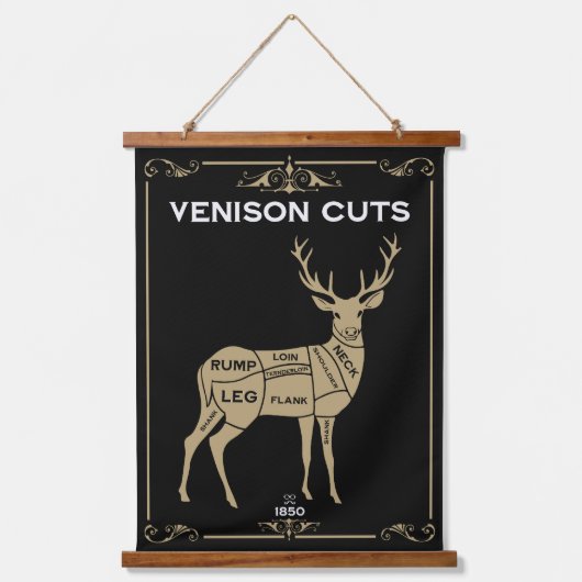 Venison Butcher Meat Cut Wandteppich Mit Holzrahmen (Vorderseite)