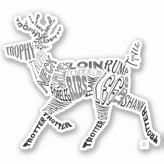 Venison Deer Calligram Typografie Word Cloud Aufkleber (Vorderseite)
