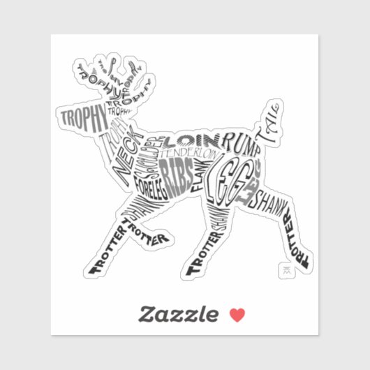 Venison Deer Calligram Typografie Word Cloud Aufkleber (Blatt)