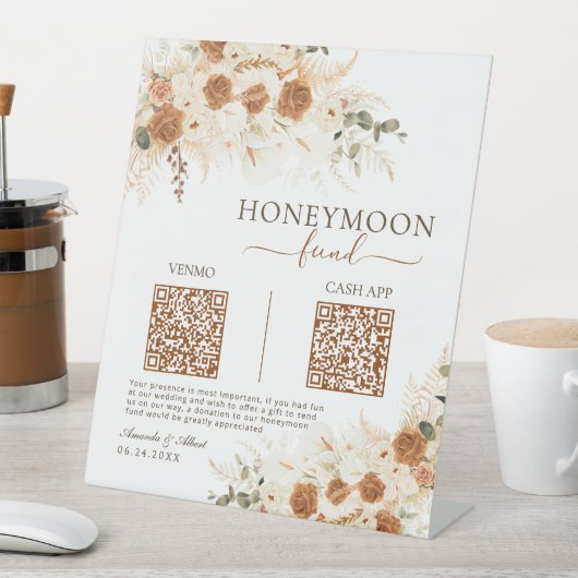 Venmo & Cash App QR Code Honeymoon Fund Hochzeit Sockelschild (In Situ)