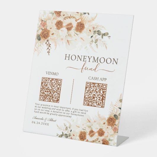 Venmo & Cash App QR Code Honeymoon Fund Hochzeit Sockelschild (Vorderseite)