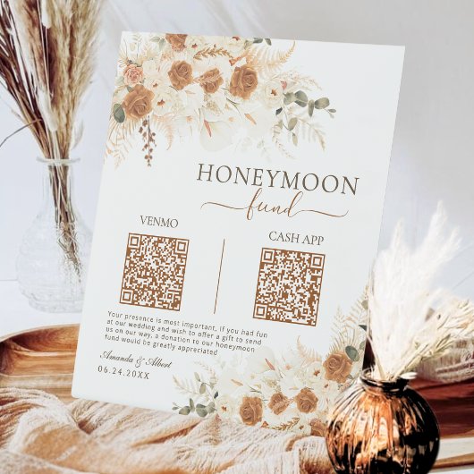 Venmo & Cash App QR Code Honeymoon Fund Hochzeit Sockelschild