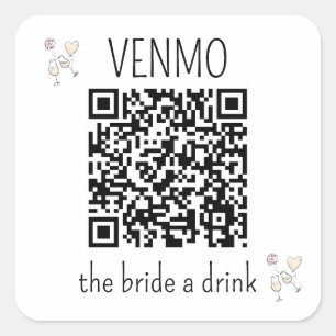 VENMO die Braut einen Drink QR Code Junggesellinne Quadratischer Aufkleber