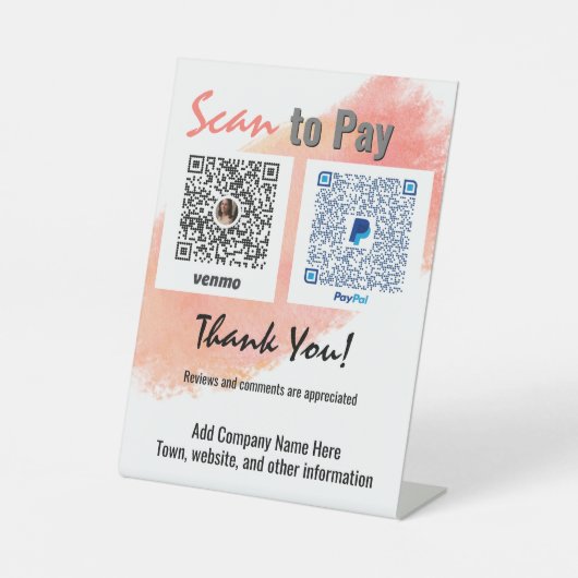 Venmo PayPal Business Pay Hier Zeichen Sockelschild (Vorderseite)