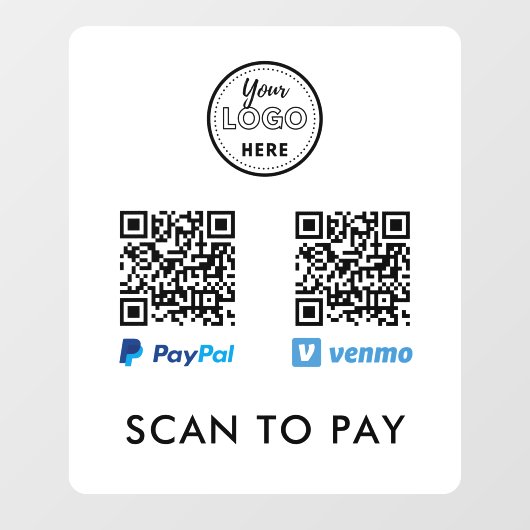 Venmo Paypal QR Code Scan to Pay Logo White Fensteraufkleber (Blatt)