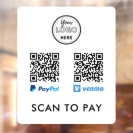 Venmo Paypal QR Code Scan to Pay Logo White Fensteraufkleber