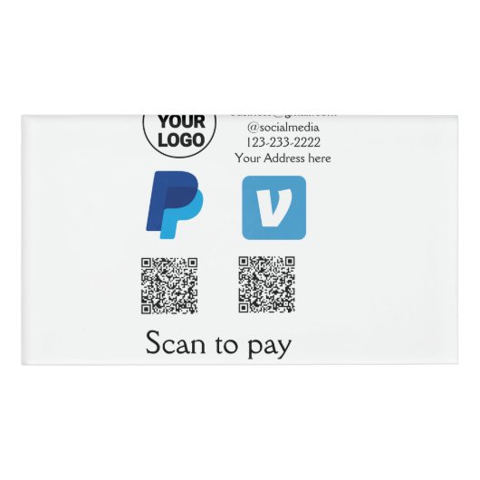 Venmo paypal scan to pay add q r code logo text na namenschild (Vorderseite)