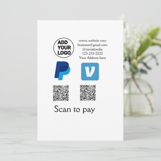 Venmo PayPal-Scan zu zahlen q oder Code-Logo-Text Einladung (Stehend Vorderseite)