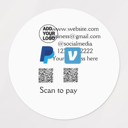 Venmo PayPal-Scan zu zahlen q oder Code-Logo-Text Etiketten (Design 1)